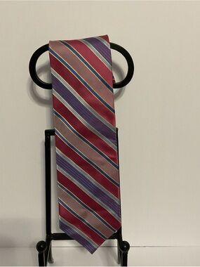 Vintage Rooster Brand Men's Burgundy and Purple Striped Silk Tie